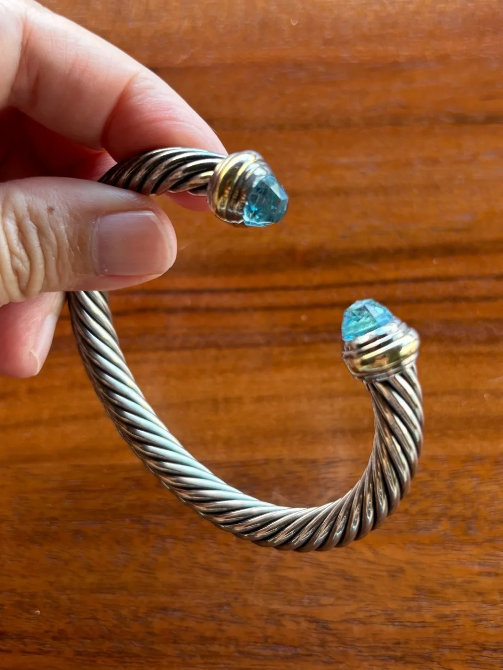 David Yurman Twisted Cable Classics Open Cuff with Blue Topaz 💎 Gemstones